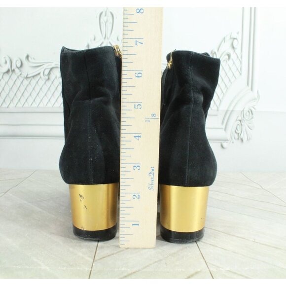 Fendi Women’s Black Suede Gold Heeled Side Zip Ankle Booties 37 / US 7 - Picture 6 of 9